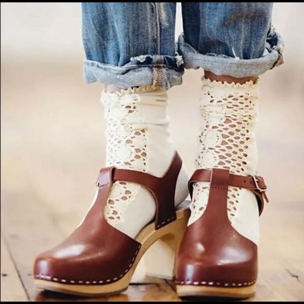 Swedish Hasbeens Brown T-Strap Sky High